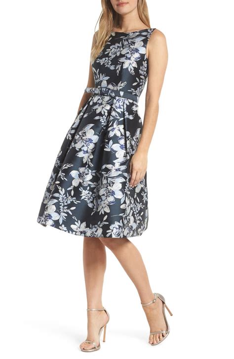 eliza j metallic floral belted fit and flare dress nordstrom