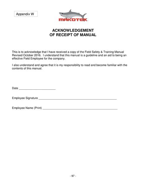 Free 6 Employee Manual Acknowledgment Forms In Ms Word Pages Pdf