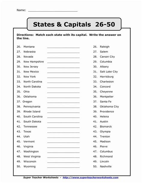 The States And Capitals Worksheet For Students To Practice Their