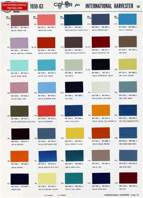 1959 1963 International Colors Color Charts • Old International Truck