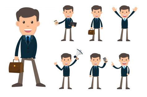 Premium Vector Collection Set Of Business Man Showing Different Gestures