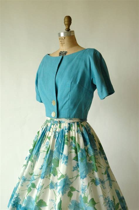 1950s Laiglon Blue Floral Dress Vintage Glamour Vintage Love Vintage