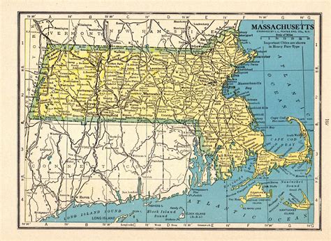 Antique Massachusetts State Map Vintage Map Of Etsy Vintage