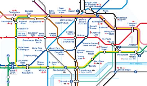 London Underground In Central London A Actual Map B Tube Map