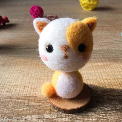Handmade Needle Felted Felting Cat Kit Project Animals Cute For Beginn