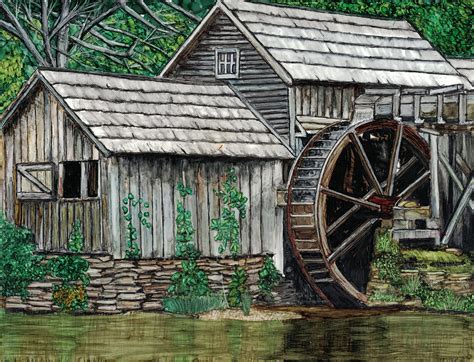 Water Mill Painting By Brenda Moszer Fine Art America