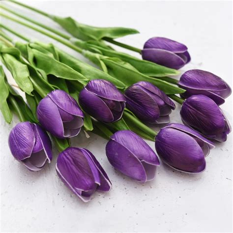 Fiveseasonstuff 10 Stems Of Purple Real Touch Tulip Etsy Canada