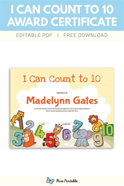 Free I Can Count To 10 Award Certificate Template Award Certificate