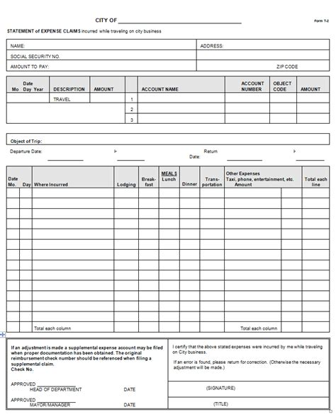 Statement Of Expense Claims Sample Form Mtas