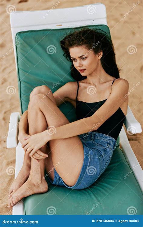 Woman Ocean Smiling Sunbed Holiday Resort Beach Lying Sea Sand Lifestyle Stock Photo Image Of