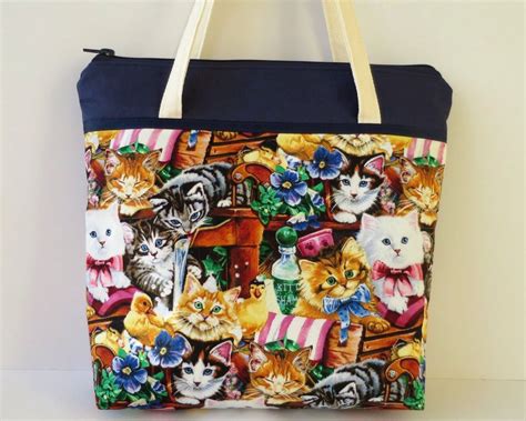 Womens Handbag Shoulder Bag With Zip Bag With Pockets Etsy Cat