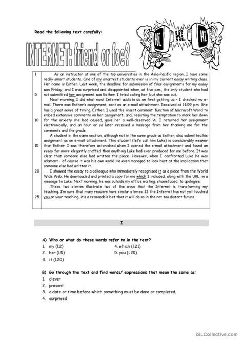 Internet Friend Or Foe Reading For English Esl Worksheets Pdf And Doc