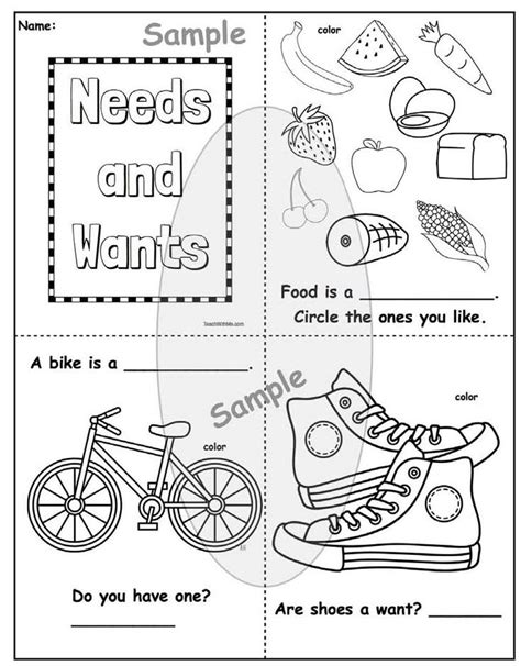 Activities For Needs And Wants Kindergarten Social Studies Color