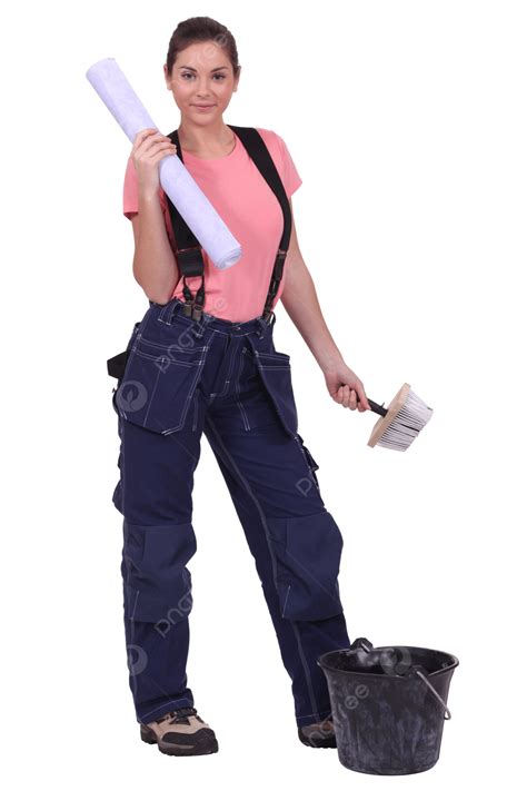Woman Putting Up Wallpaper Pants, Decorator, Decoration, Rolled PNG