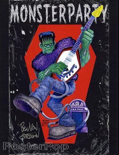 Ben Von Strawn Monster Party Hand Signed Print Frankenstein Rock And
