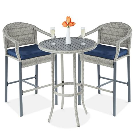 Best Choice Products 3 Piece Outdoor Wicker Patio Bar Table Bistro Set