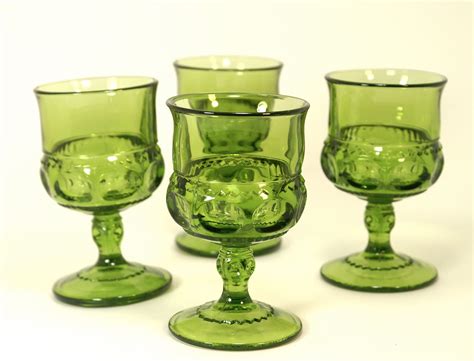 Sale Vintage Green Glassware Wine Goblets Set Of 4