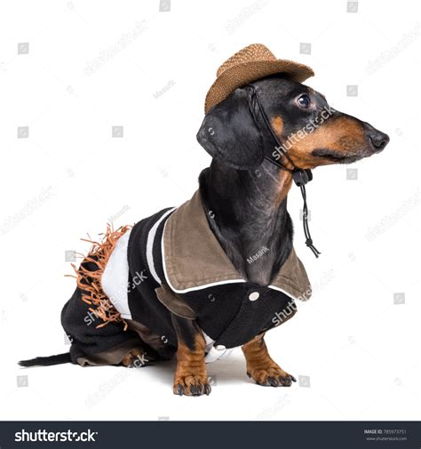 Dachshund Dog Cowboy Costume Western Hat Stock Photo 785973751