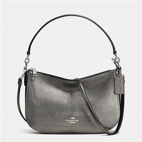 Coach Chelsea Silvergunmetal Polished Pebble Leather Zip Closure Crossbody Handbags And Purses