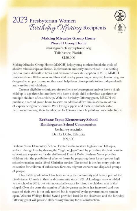 2023 Birthday Offering Bulletin Insert – Presbyterian Women