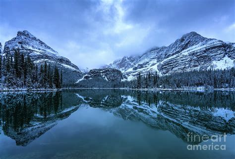 Canadian Rockies Lake Ohara Mountainscape Winter Reflection Photograph