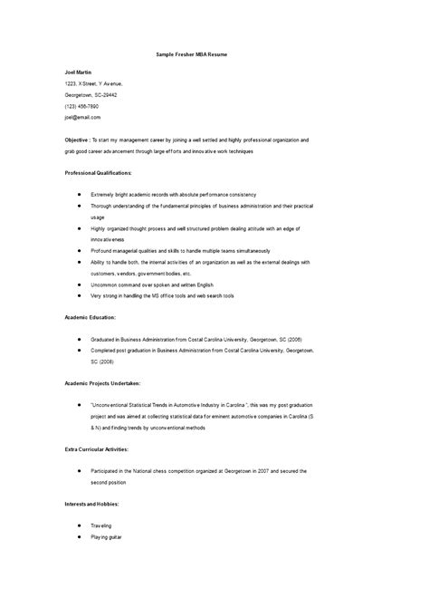 The master of business administration (mba; Fresher Resume For Mba Cover Letter | Templates at ...