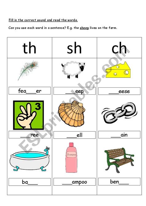ch sh and th digraphs esl worksheet by kebabsalad