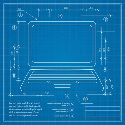 Image Of A Personal Computer On A Blueprint Drawing 3183817 Vector Art