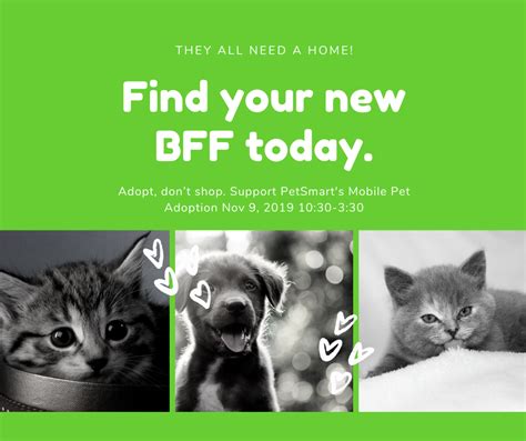These pet adoption statistics and facts for 2021 will answer some questions you might have and enlighten you on things you might not have been aware of. Mobile Pet Adoption today PetSmart Arlington, 203 E. I-20 ...