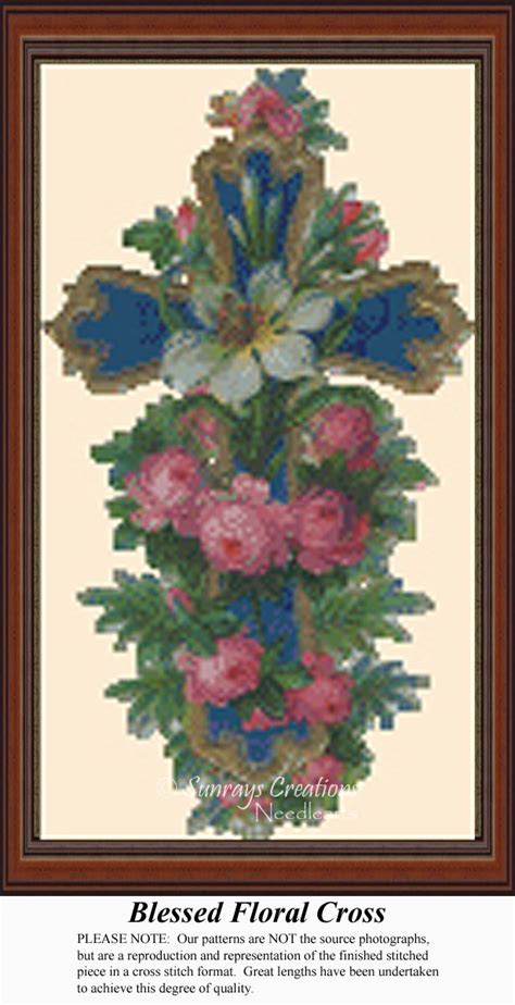 Original cross stitch pattern designs. Blessed Floral Cross, Vintage Counted Cross Stitch Pattern ...