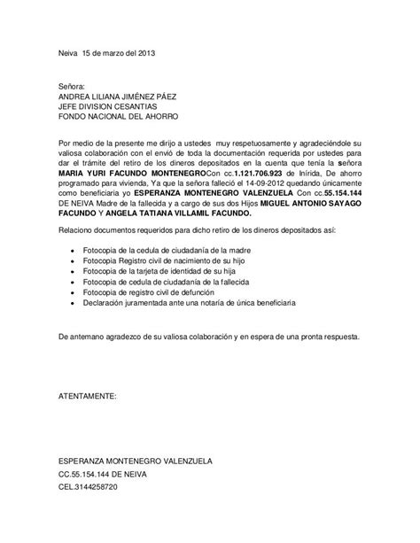 Ejemplo De Carta Autorizacion Retiro De Cesantias Modelo De Informe