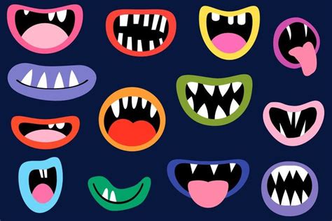 Monster Mouths Clipart Set Funny Face Element Silly Alien Teeth Clip