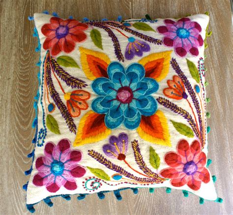 Pillow Cushion Covers Hand Embroidered Flowers Sheep And By Khuskuy 304