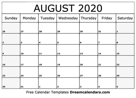Download Printable August 2020 Calendars