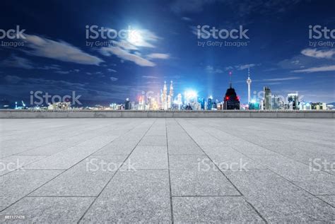 Empty Marble Floor With Cityscape Of Modern City Stock Photo Download