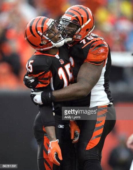 Chris Henry Of The Cincinnati Bengals Is Congratulated By Teammate