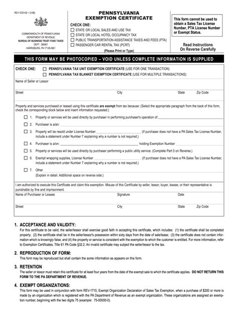 Fillable Tax Exempt Form Pa Printable Forms Free Online