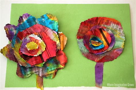 Watercolor And Recycled Newspaper Flower Craft Where Imagination Grows