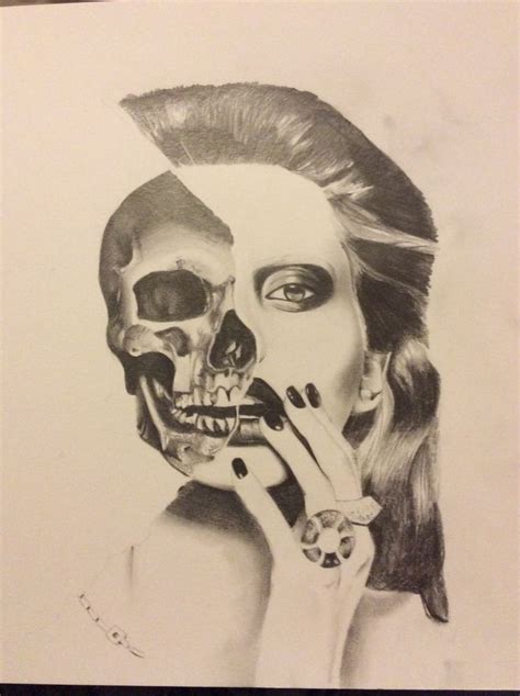 Image by colleen from bedfordshire | in art & design, 2d, drawing. Half Skull, Half Face Drawing | Half face drawing ...
