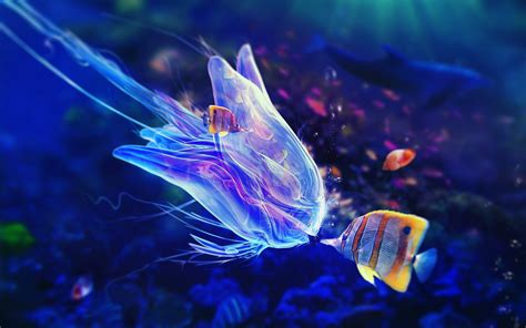 Wallpaper Colorful Animals Blue Underwater Jellyfish 2560x1600