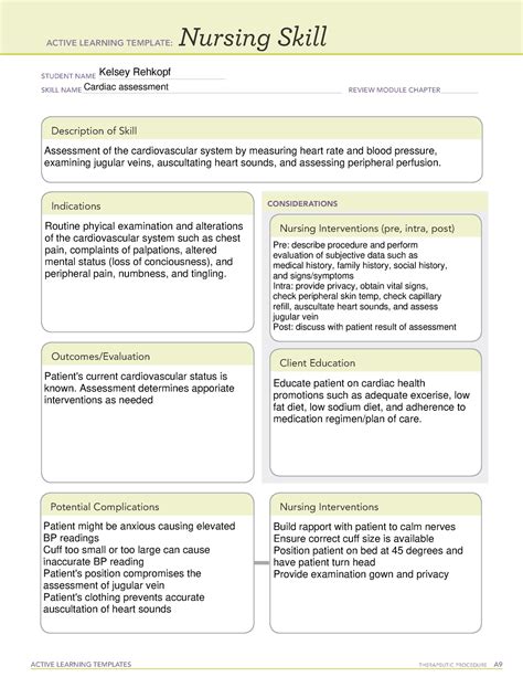 Cardiac Assessment Ati Active Learning Template Active Learning