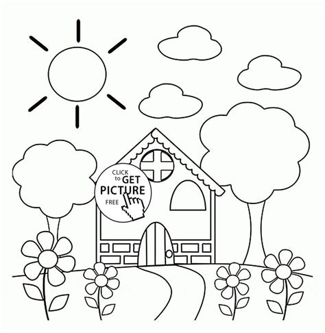 Free 4 seasons coloring page to print and color, for kids. Preschool House in Spring coloring page for kids, seasons ...