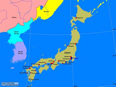 Japan is an island nation, which means it does not share land borders with other countries. Japan Political Map - A Learning Family