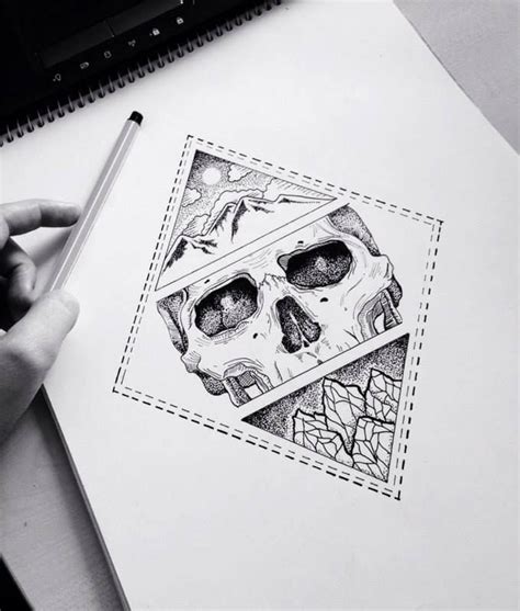 Geometric Skull And Mountains Design Dibujos Abstractos