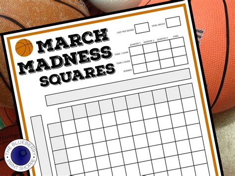 March Madness Squares Game Basketball Squares Betting Game Printable