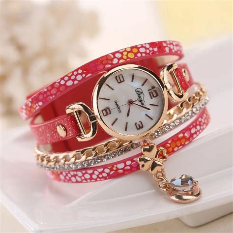 Women Luxurious Pu Leather Wrist Band Bracelets Watches Lady Girl Amk Charm Bracelet Bangle