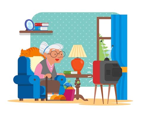 Premium Vector Illustration Of Grandmother Sitting In Armchair And