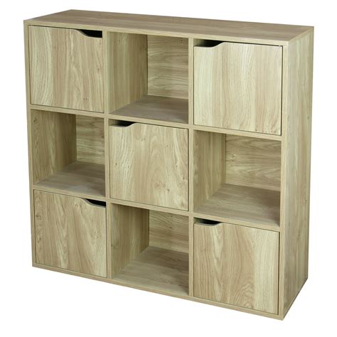 Home Basics 9 Cube Wood Storage Shelf With Doors Natural