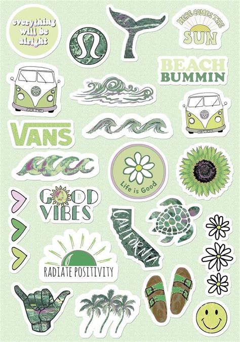 Aesthetic Green Stickers Ilustrasi Buku Seni Buku Pola Doodle