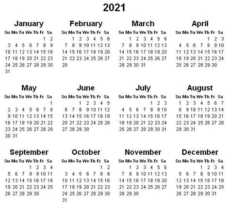 2021 12 Month Printable Calendar Free Download 2021 And